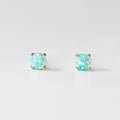 Geometric Four Prong Minimalist Delicate Round Blue White Green Opal S925 Sterling Silver Stud Earrings