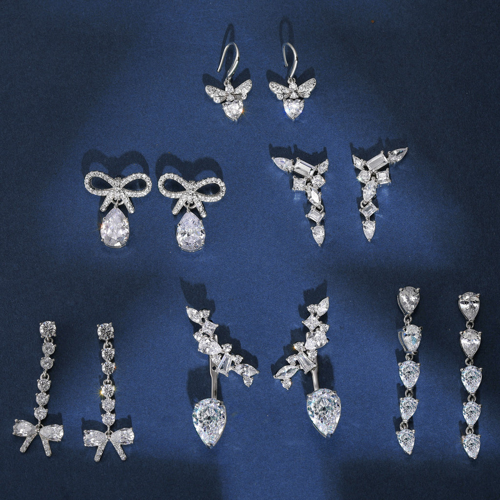 Beautiful Elegant CZ Butterfly Bow-knot 925 Sterling Silver Dangling Earrings