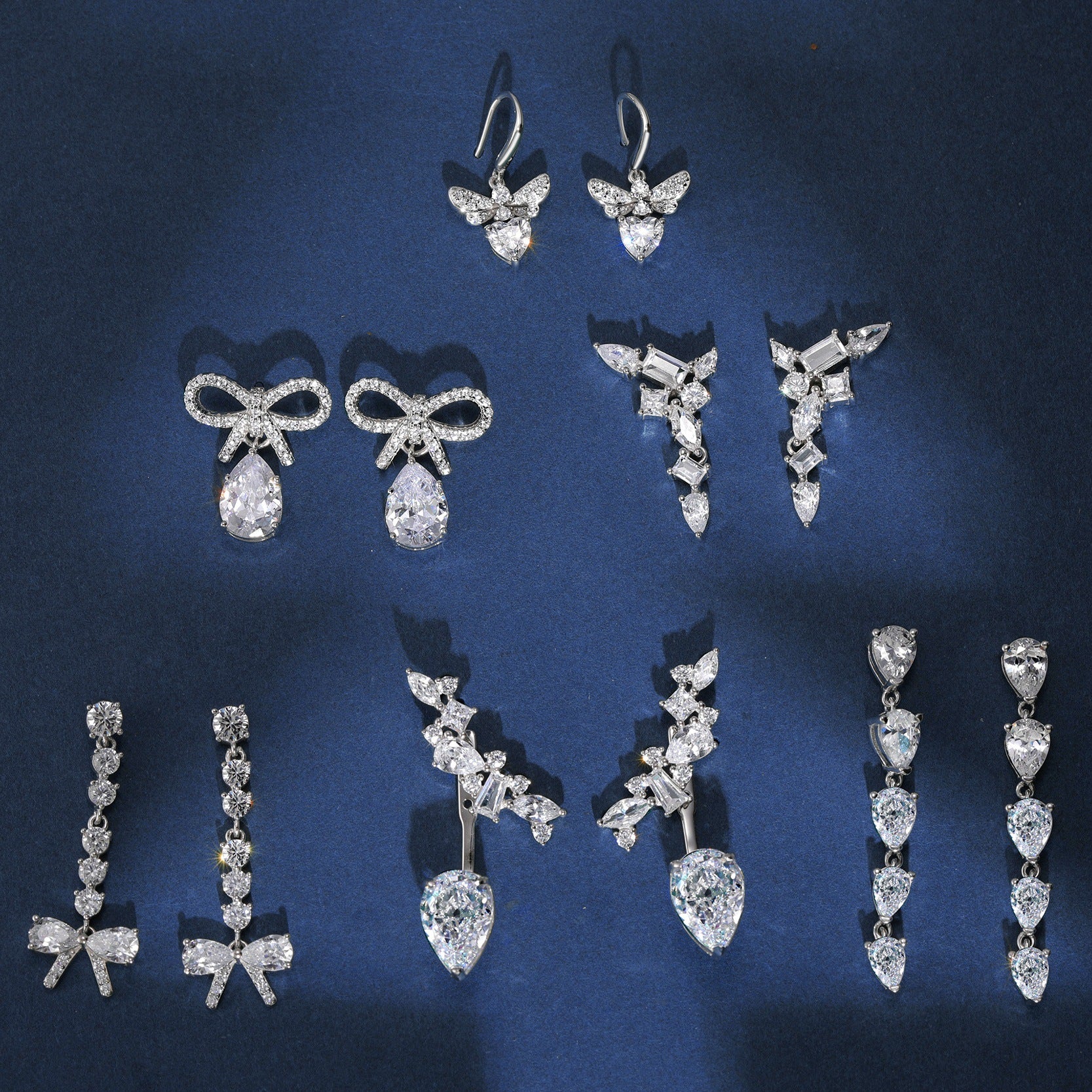 Beautiful Elegant CZ Butterfly Bow-knot 925 Sterling Silver Dangling Earrings