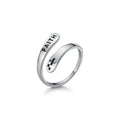 Vintage Faith Letter Cross S925 Sterling Silver Antique Oxide Geometric  Open Adjustable Ring