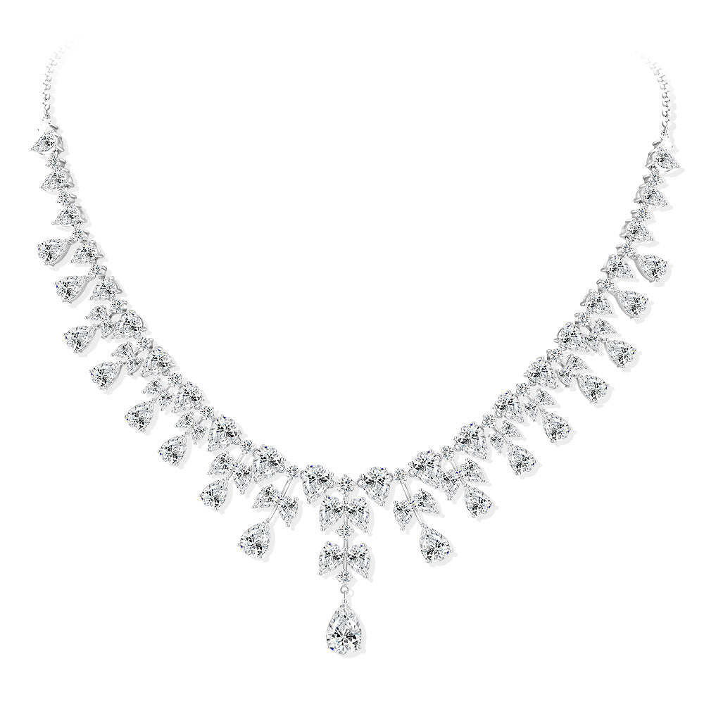 White Teardrop  and Pear-Shaped Zircon Bead 925 Sterling Silver Necklace