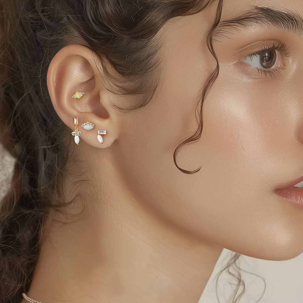 Beautiful Shining CZ Created Oval Opal 925 Sterling Silver Stud Dangling Earring