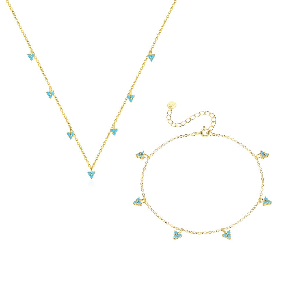 Geometric Shape Triangular Turquoise Natural Stone 925 Sterling Silver Necklace