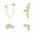 Party Golden Shining CZ Star 925 Sterling Silver Stud Earrings