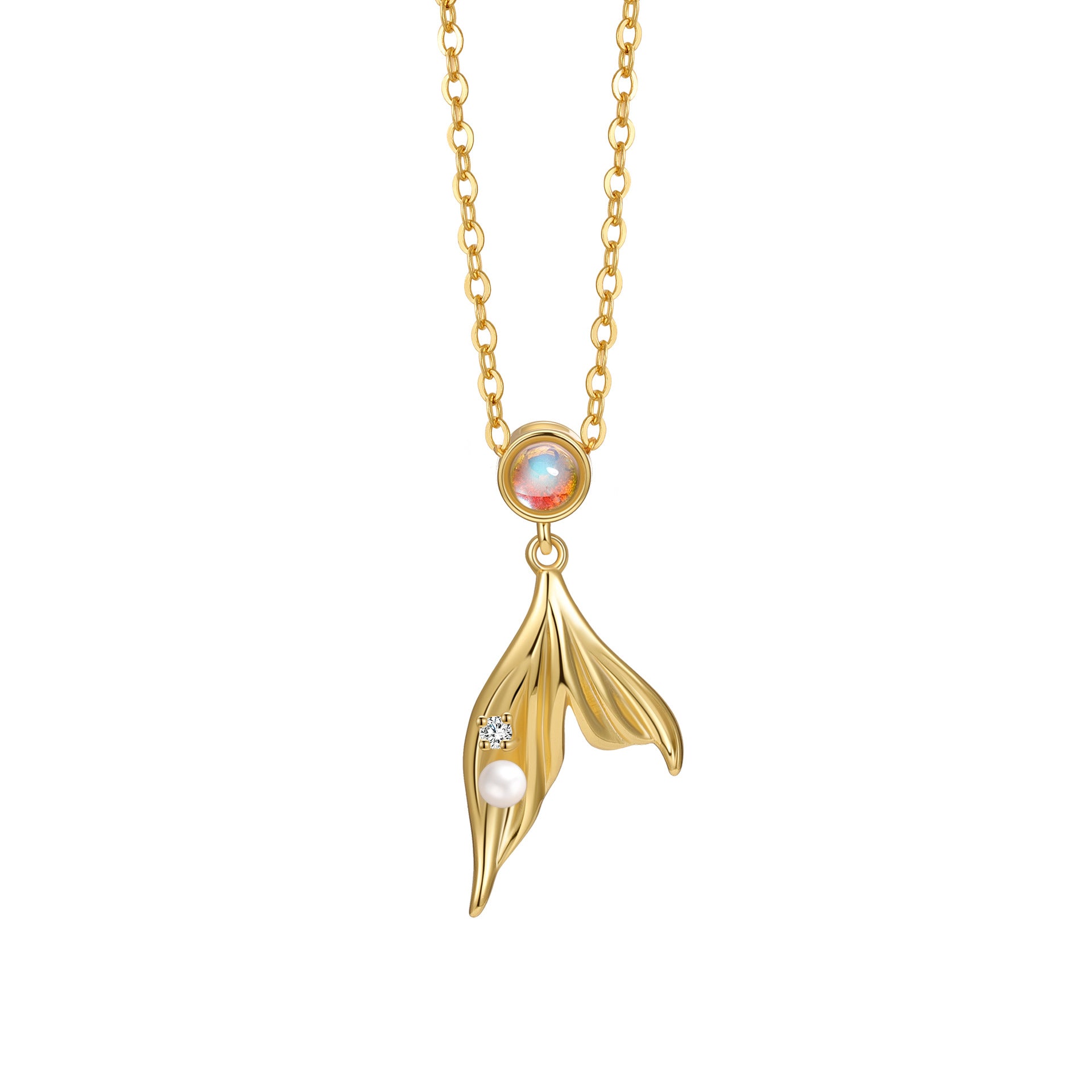 Mermaid Tail Pearl 925 Sterling Silver Necklace Semi Transparent Round Decorative Fashion Simple Pendant Necklace