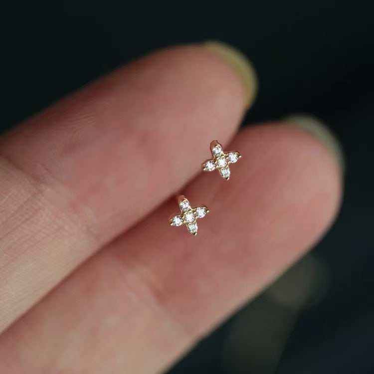 Fashion Mini CZ Cross 925 Sterling Silver Stud Earrings