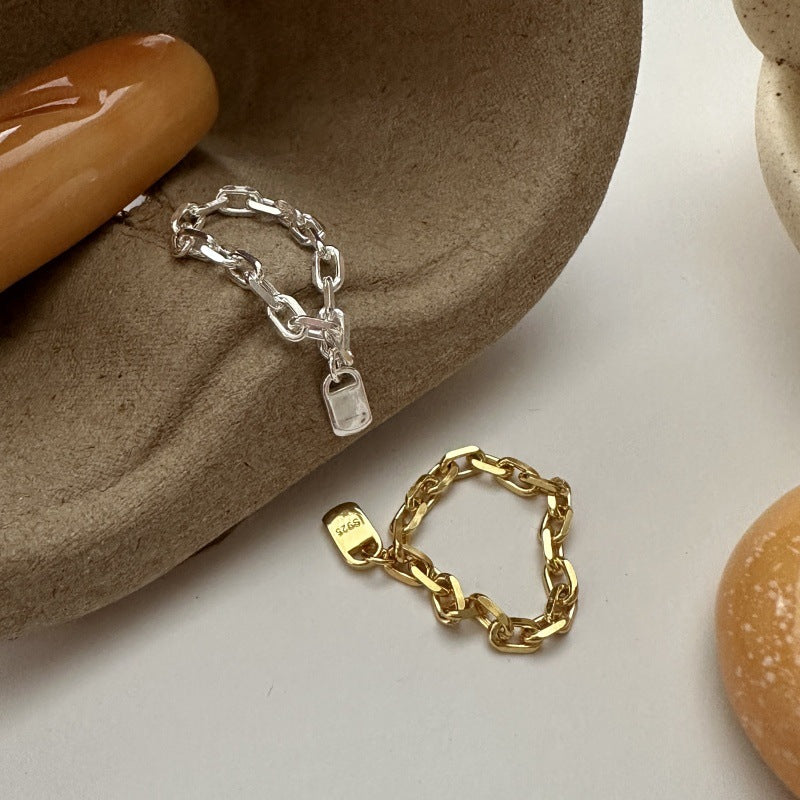 Minimalist Stackable Geometric Chain Link 925 Sterling Silver Ring