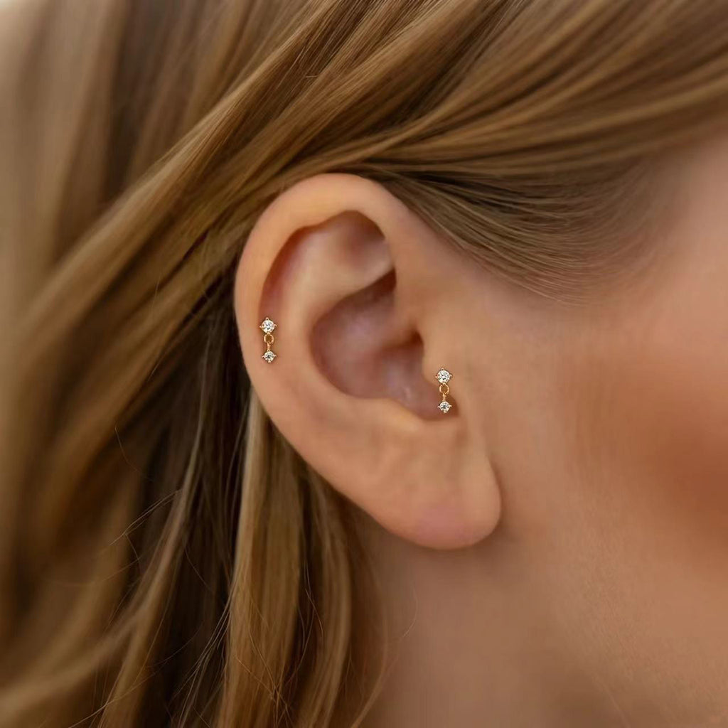 Simple Mini Round CZ 925 Sterling Silver Dangling Earrings