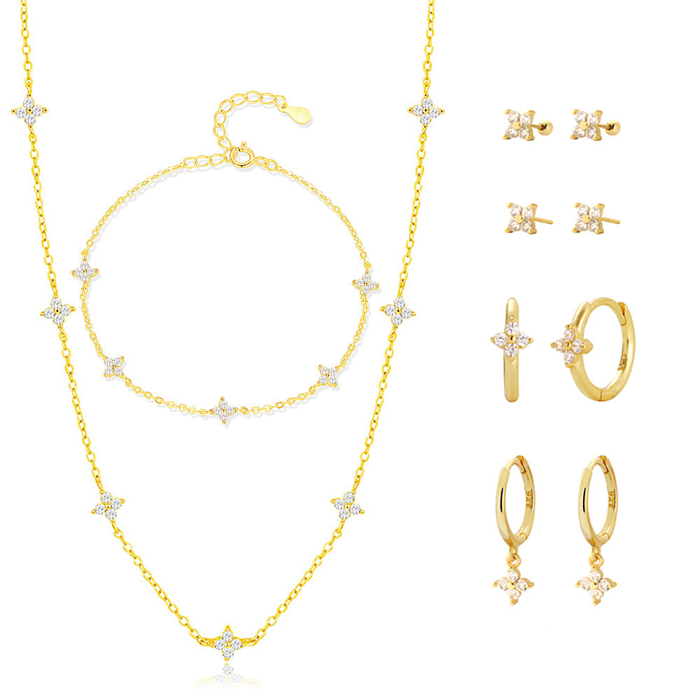 Four leaf Clover Shaped Cubic Zirconia 925 Sterling Silver Jewellery Set
