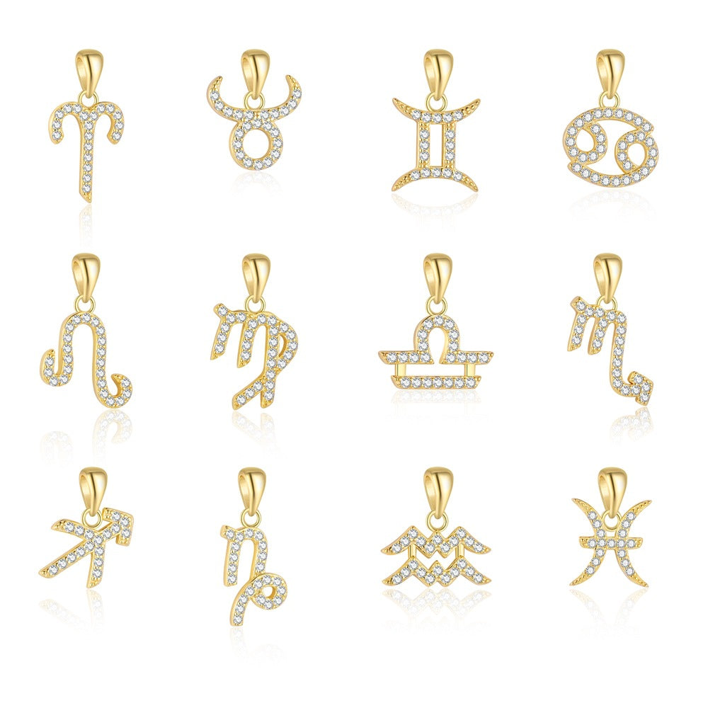 Fashion Gift Golden CZ Signs Of The Zodiac 925 Sterling Silver DIY Pendant