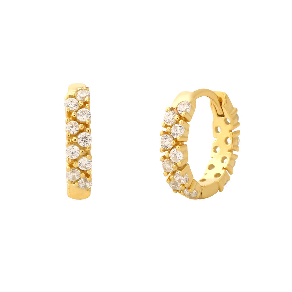 Geometric Circular Cubic Zirconia Ring Shaped 925 Sterling Silver Huggie Hoop Earrings