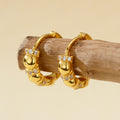 Geometric Oval Bead Spaced Cubic Zirconia 18K Gold Rhodium 925 Sterling Silver Hoop Huggie Earrings