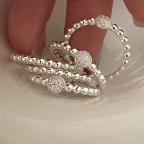Masculine Round CZ Beads 925 Sterling Silver Adjustable Ring