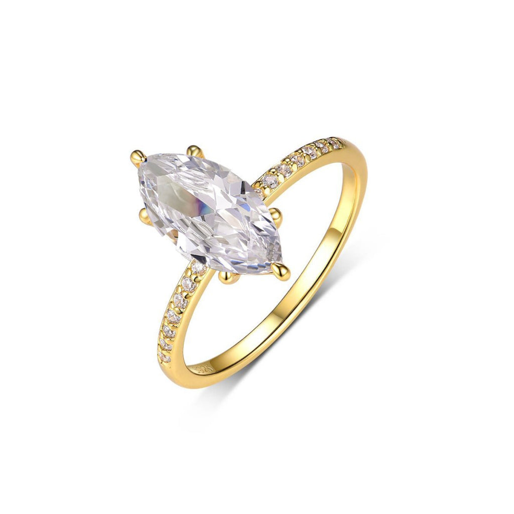 Geometric Ring with Horse Eye Shaped Moissanite 925 Sterling Silver Ring