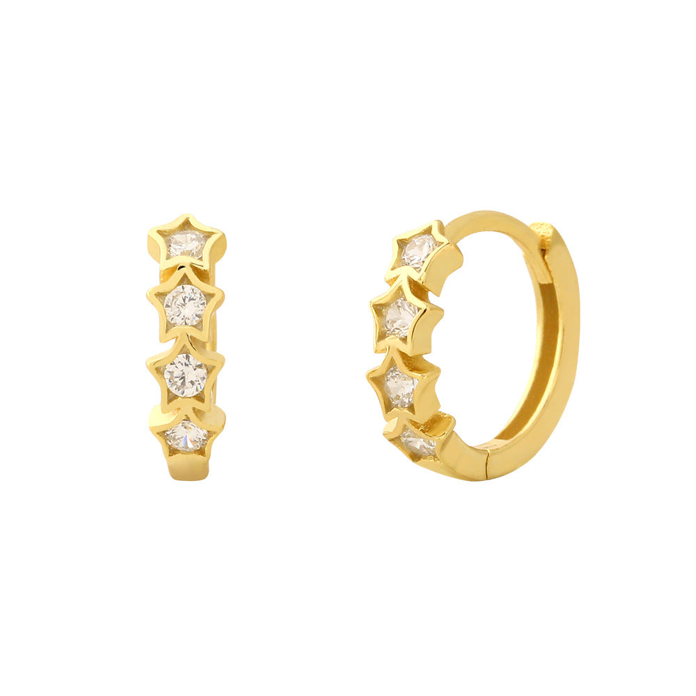 Star Shape Cubic Zirconia  925 Sterling Silver Hoop Huggie Earrings