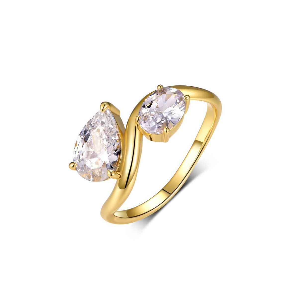 Two Stone Pear Cut And Oval Cut Moissanite Bypass Ring 925 Sterling Silver Fashion Geometric Water Drop Ring for Women White Gold Or Yellow Gold Office Elegant Gift Jewelry