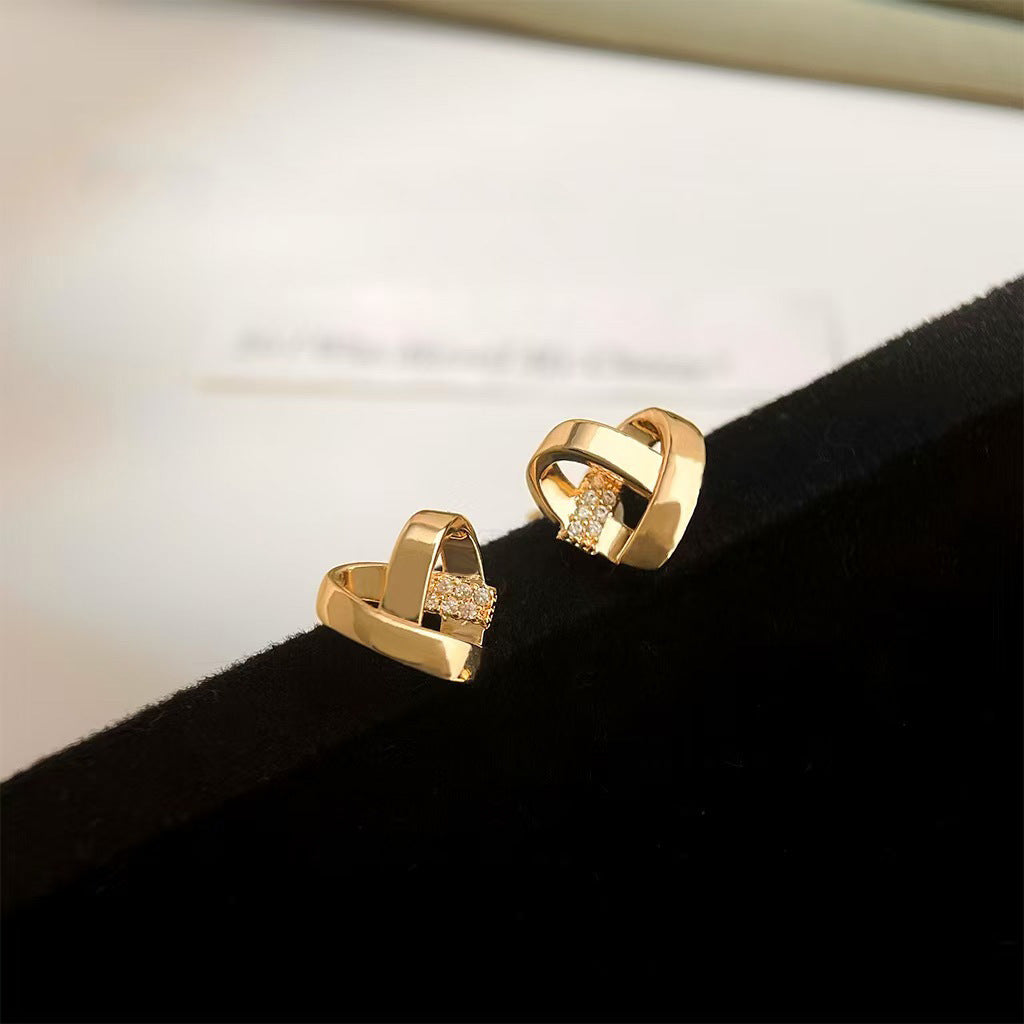 New Girl Hollow CZ 3D Weave Heart 925 Sterling Silver Stud Earrings