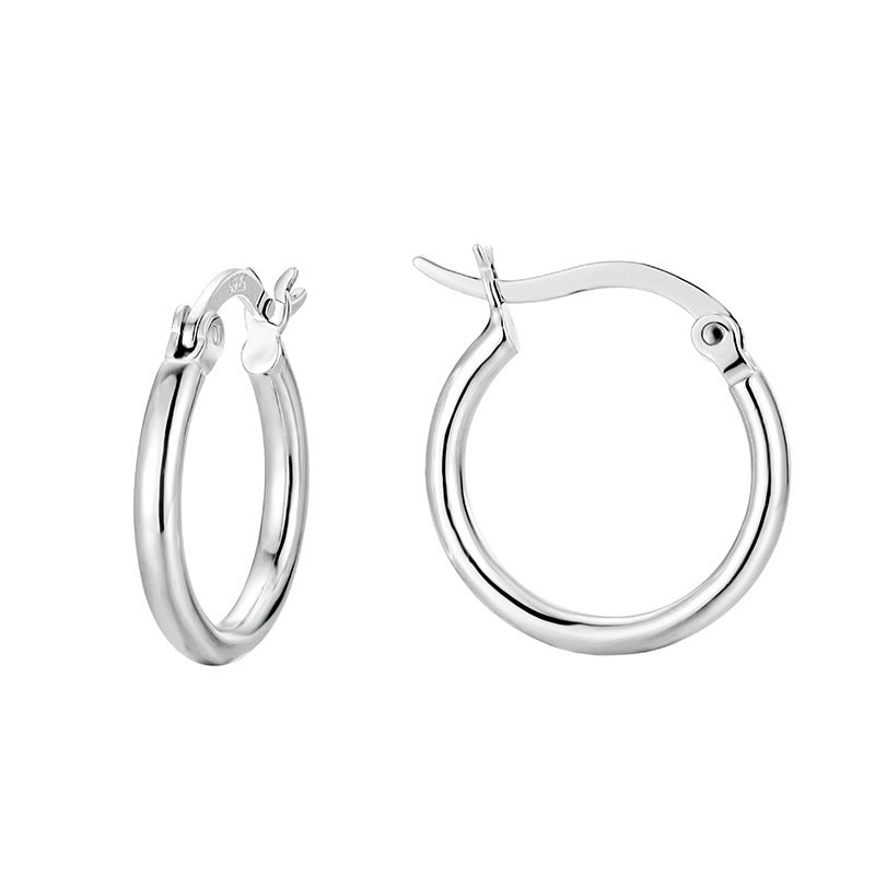 Elegant Geometric S925 Sterling Silver Minimalist Round Silver Hoop Earrings