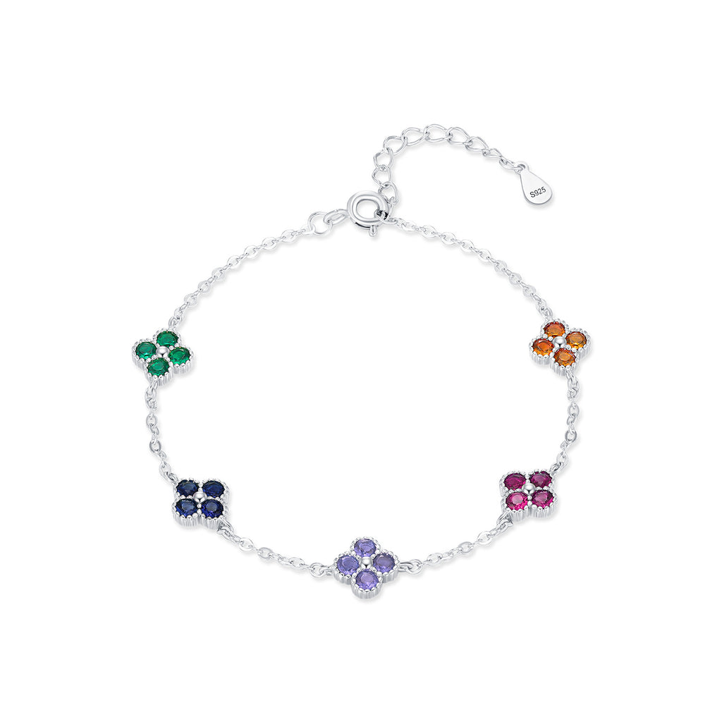 Colorful Four Leaf Clover Cubic Zirconia 925 Sterling Silver Adjustable Bracelet for Women Elegant Fashion Lucky Charm 2025 New Jewelry Anniversary Gift