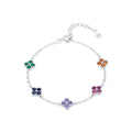 Colorful Four Leaf Clover Cubic Zirconia 925 Sterling Silver Adjustable Bracelet for Women Elegant Fashion Lucky Charm 2025 New Jewelry Anniversary Gift