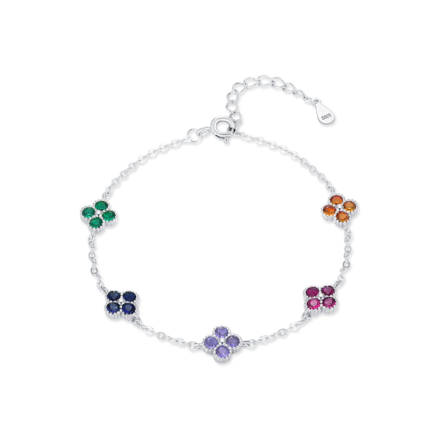Colorful Four Leaf Clover Cubic Zirconia 925 Sterling Silver Adjustable Bracelet for Women Elegant Fashion Lucky Charm 2025 New Jewelry Anniversary Gift