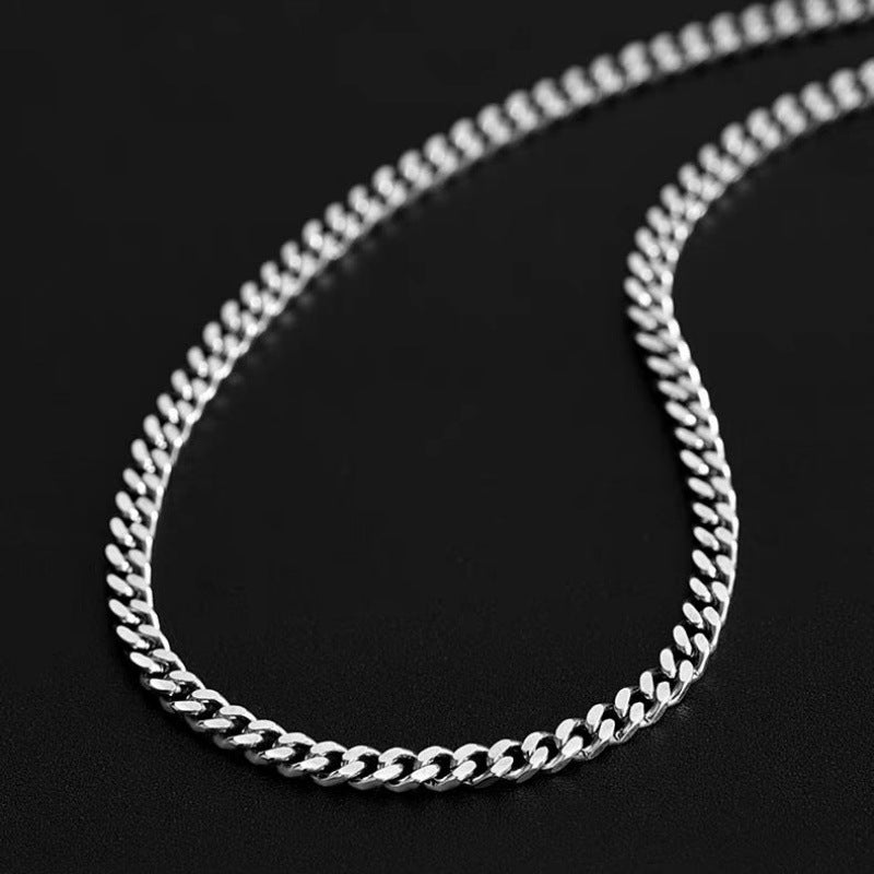 Geometric Side Link Collarbone Chain 925 Sterling Silver Cuban Chain Necklace
