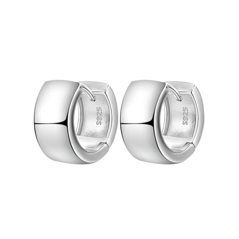 Geometric Round Minimalist Wide Band 925 Sterling Silver Huggie Hoop Earrings