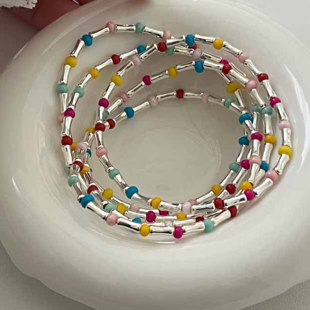 Colorful Natural Opal Bamboo Joint 925 Sterling Silver Bracelet
