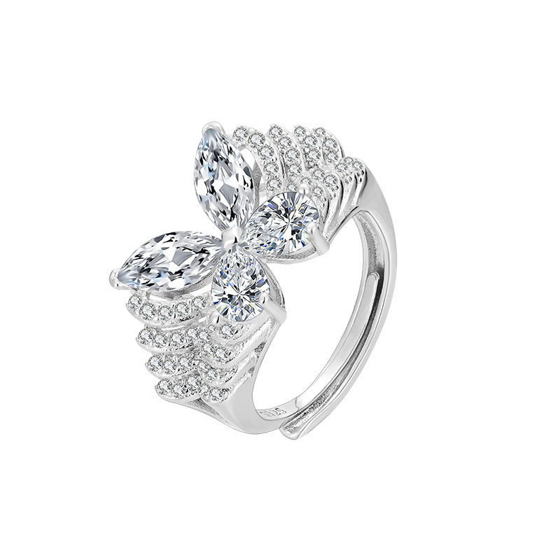 Elegant Butterfly Design Cubic Zirconia in 925 Sterling Silver Adjustable Ring