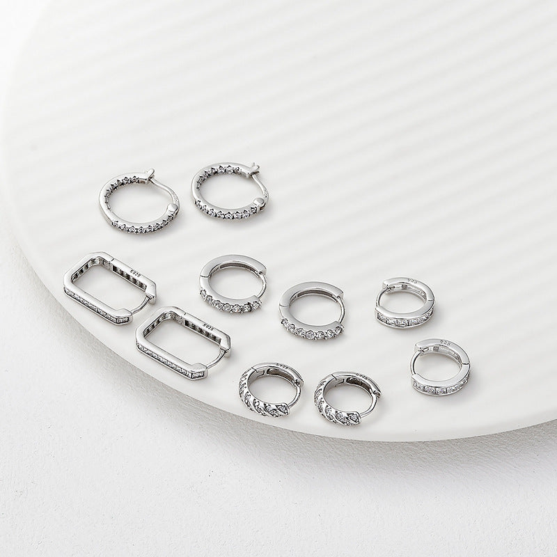 Minimalist Geometric CZ Luxury S925 Sterling Silver Hoop Earrings