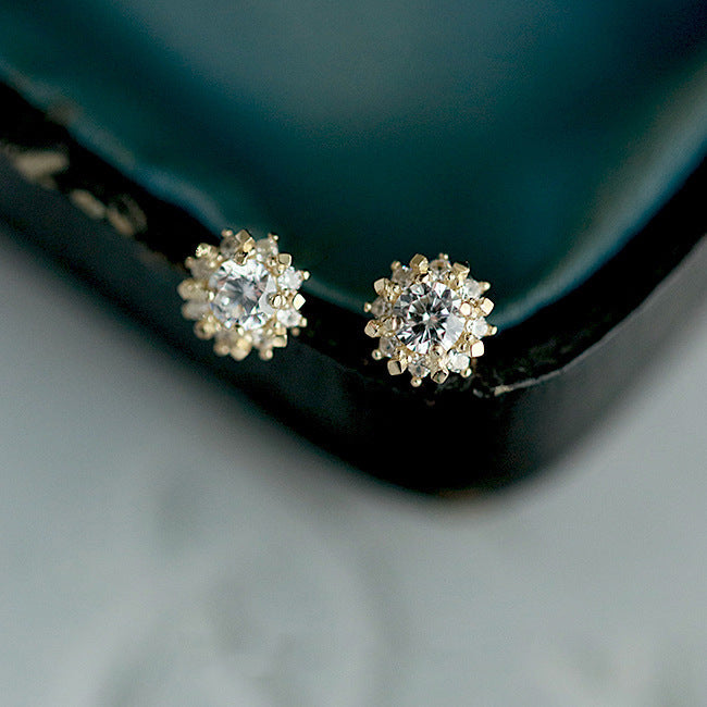 Beautiful Girl Office CZ Sunflowers 925 Sterling Silver Stud Earrings
