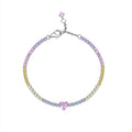 Rainbow Love Heart Shape Cubic Zirconia Tennis Bracelet in 925 Sterling Silver with Adjustable Chain Multicolor Fashion Jewelry for Women Birthday Anniversary Gift