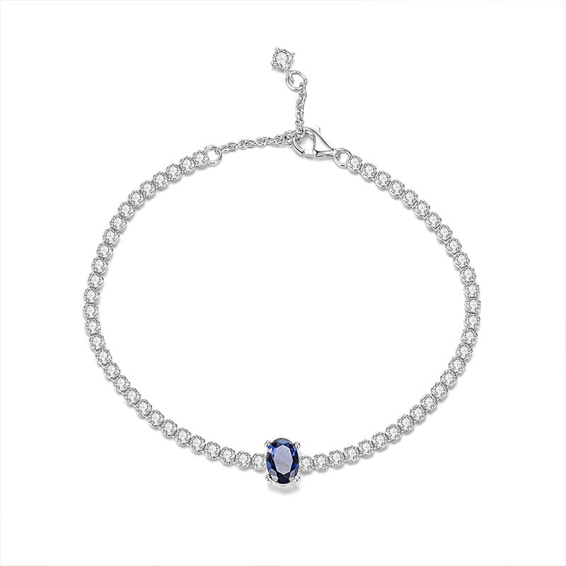 Elegant Full Diamond Blue Sapphire Cubic Zirconia Tennis Bracelet S925 Sterling Silver White Gold Fashion Jewelry for Women 2025 New Collection