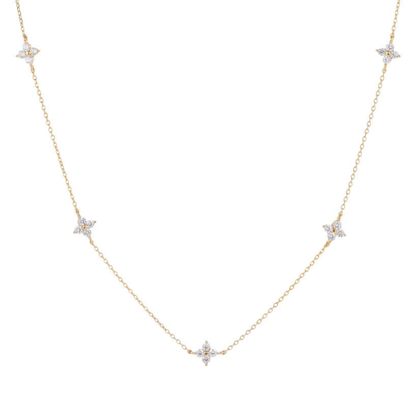 Butterfly Clover Cubic Zirconia S925 Sterling Silver Station Necklace