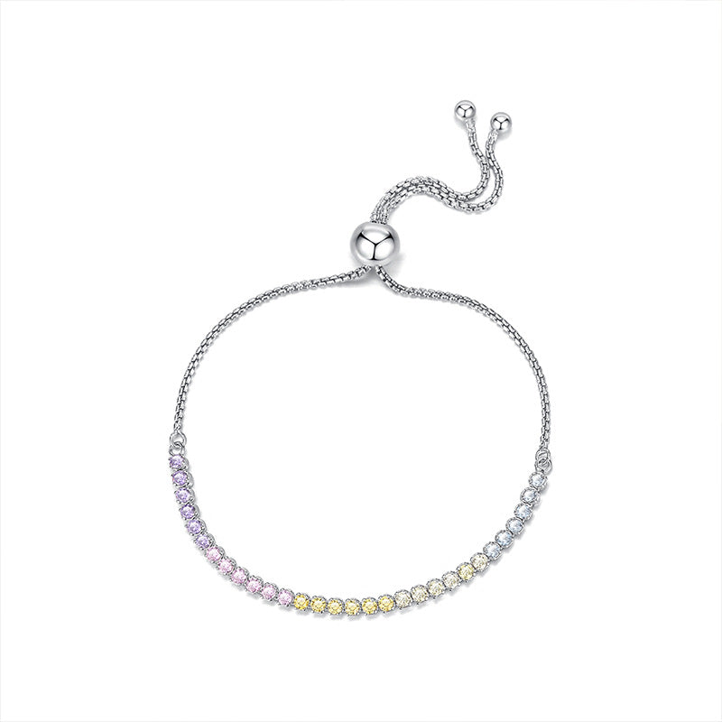 Rainbow Colorful Geometric Design Cubic Zirconia Adjustable Bracelet for Women Fashion S925 Sterling Silver 2025 New Luxury Gift Party Jewelry