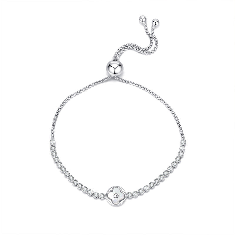 Lucky Clover Design Cubic Zirconia Adjustable Bracelet S925 Sterling Silver 2025 New Elegant Fashion Jewelry for Women Anniversary Gift
