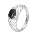 Geometric U-Shape Black Onyx Open Adjustable 925 Sterling Silver Ring