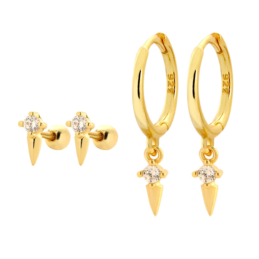Delicate Modern Minimalist Fashion Jewelry Geometric Spike 925 Sterling Silver Hoop Ear Stud Earrings