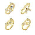Holiday Gold Ocean CZ Mermaid Tail Fish Shell 925 Sterling Silver Adjustable Ring