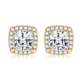 Modern Classic Statement Geometric Square Cushion Halo Cubic Zirconia 925 Sterling Silver Ear Stud Earrings