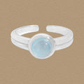 Simple Rond Natural Aquamarine 925 Sterling Silver Adjustable Ring