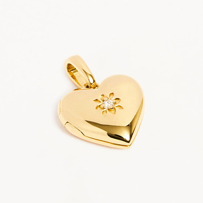 Elegant Fashion Romantic Heart Flower Cubic Zirconia 925 Sterling Silver Locket Pendant