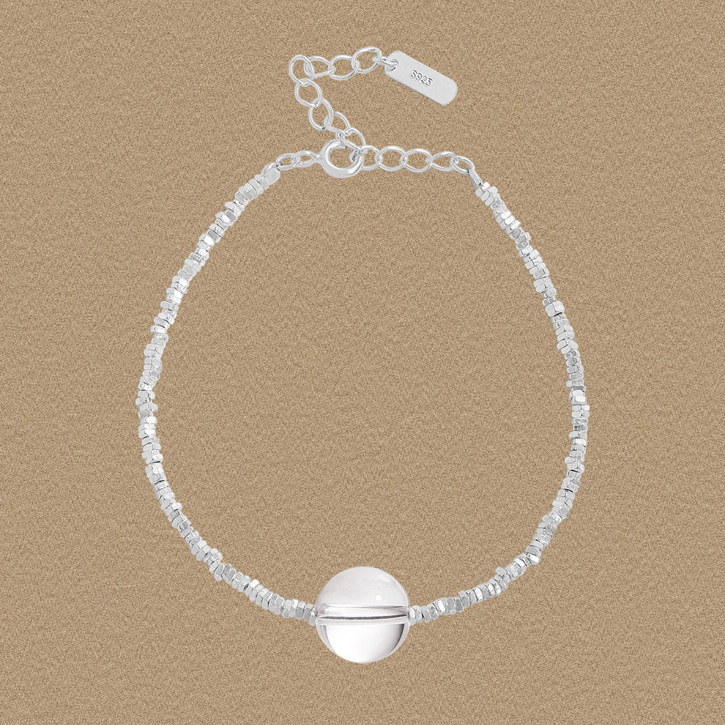 Simple Natural Transparent Crystal Broken 925 Sterling Silver Bracelet