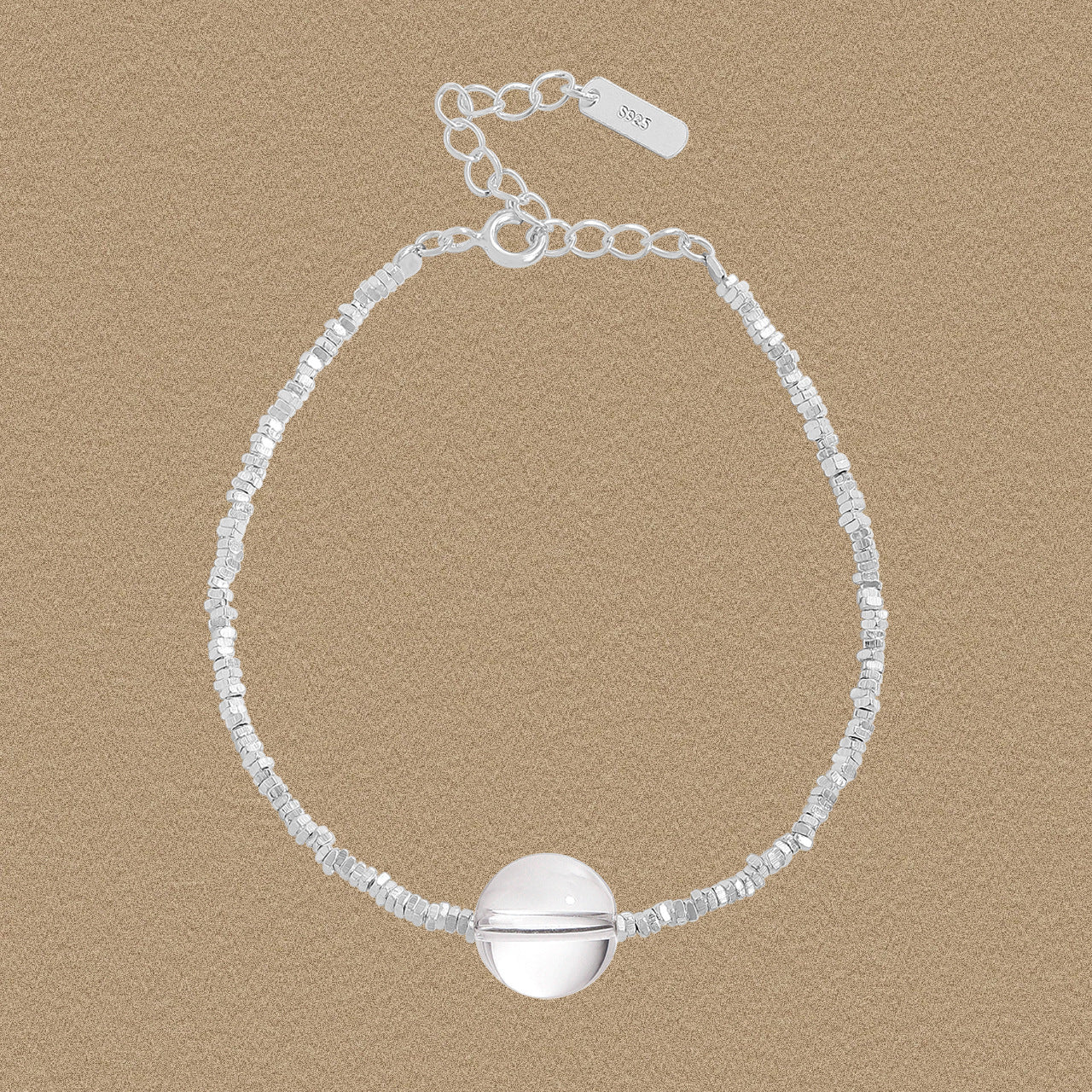Simple Natural Transparent Crystal Broken 925 Sterling Silver Bracelet