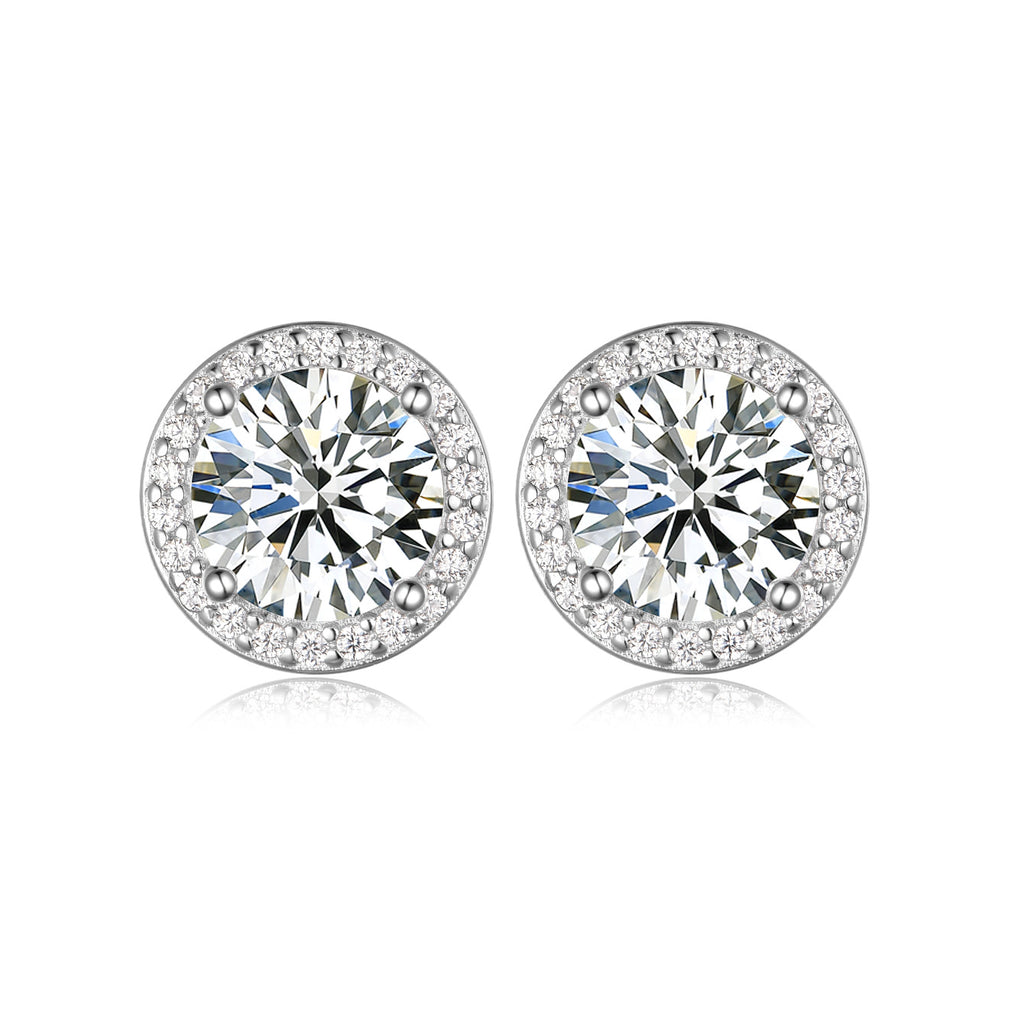 Mossanite Halo 925 Sterling Silver Round Geometric Stud Earrings