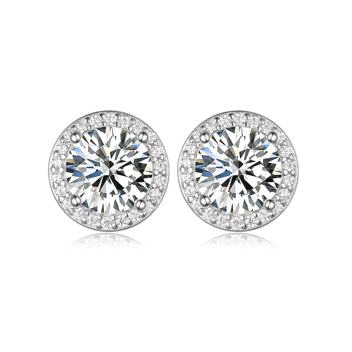 Mossanite Halo 925 Sterling Silver Round Geometric Stud Earrings