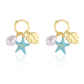 Summer Ocean Star Sea Pearl Circular Leaf-shaped Resin Pendant S925 Silver Earrings
