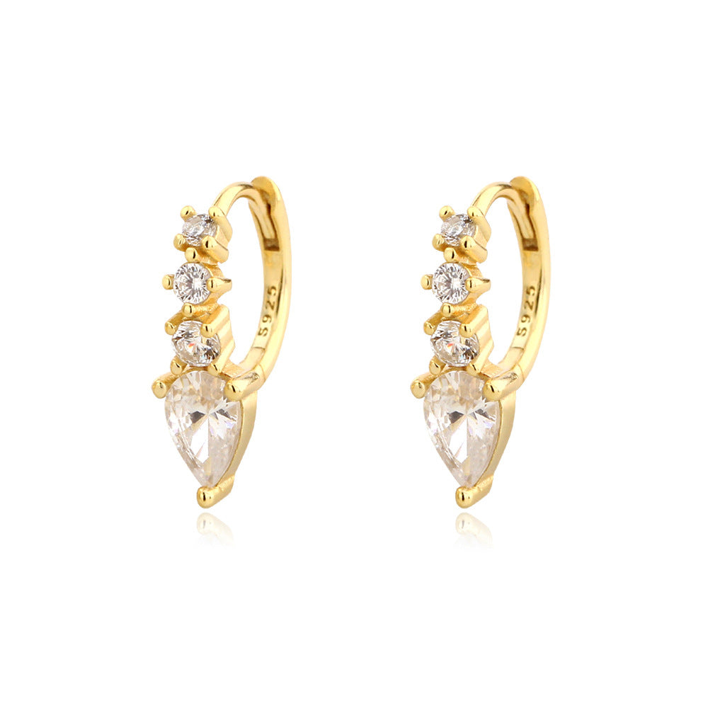 Luxury Geometric Cubic Zirconia 925 Sterling Silver Huggie Hoop Earrings