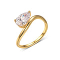 Pear Shaped Moissanite  925 Sterling Silver Simple Wave Band Solitaire Ring