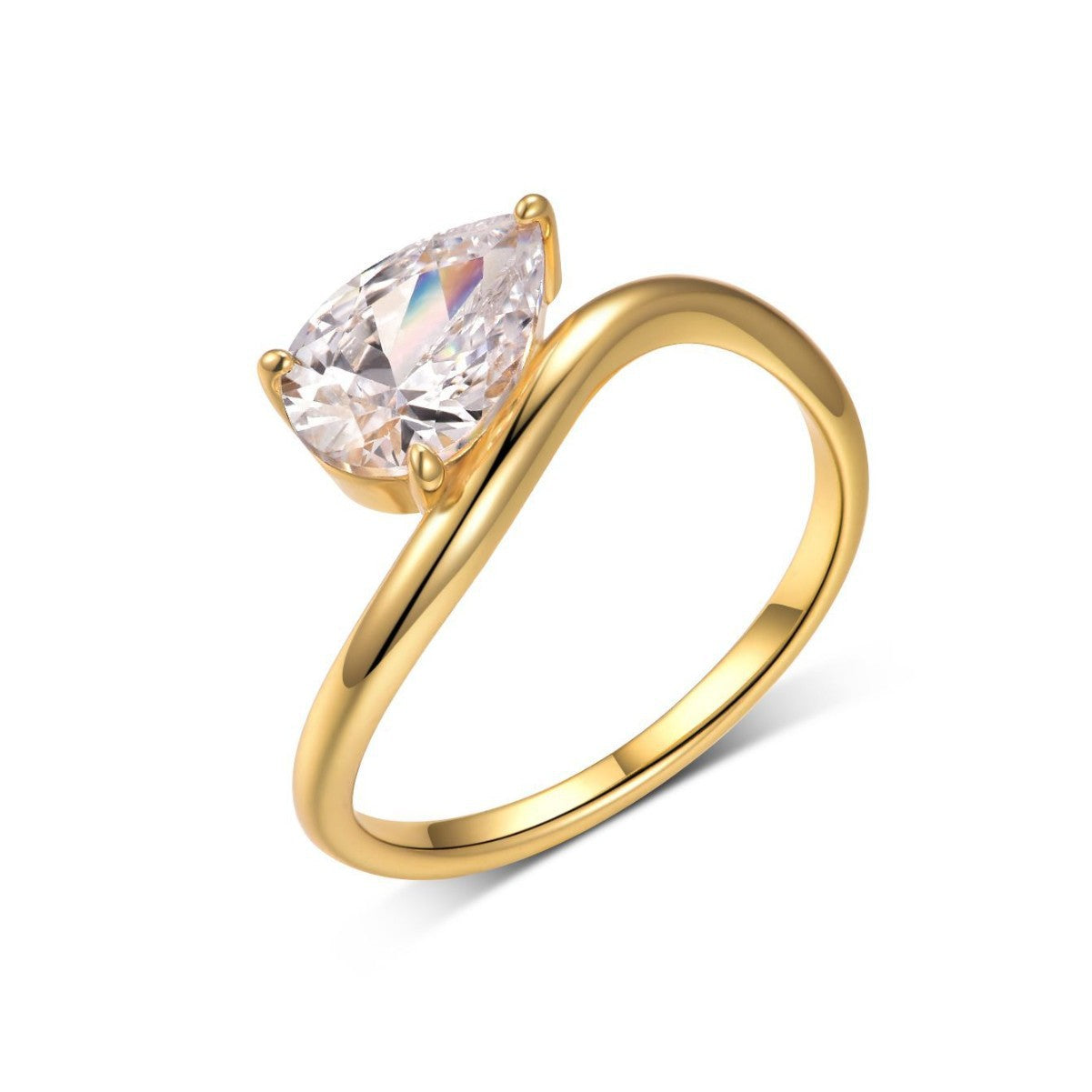 Pear Shaped Moissanite  925 Sterling Silver Simple Wave Band Solitaire Ring